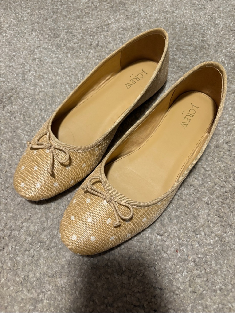 J. Crew Tan Polka Dot Raffia Ballet Flats